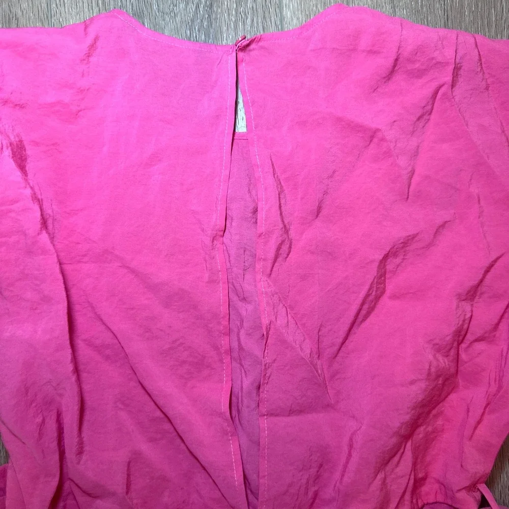 Zara Womens Pink Textured Short Sleeve Keyhole Back Tie Waist Romper Size XS